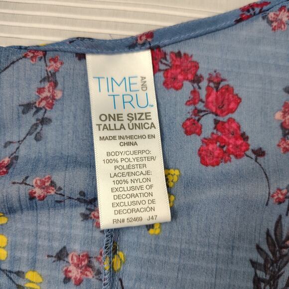 Blue Floral Open Front Kimono Cardigan w/‎ Fringe Hem & Lace Sheer Boho Cover Up - Picture 7 of 11